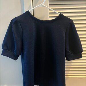 Ann Taylor Navy Blue Puff Sleeve Thick Top - Size S